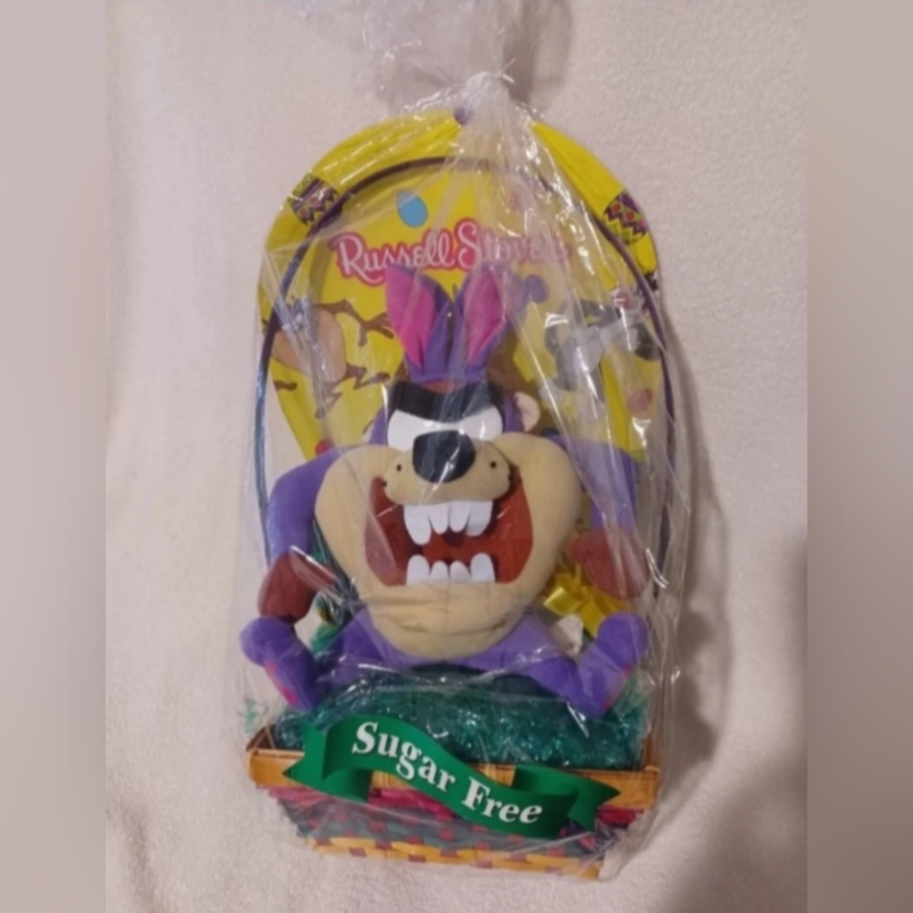 Vintage Looney tunes taz as Easter bunny plush in basket
